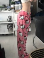 Y2K Hello Kitty pajamas anime women's pajamas Cartoon Fashion Home Sleepwear Trousers Leisure Home Clothing Winter Trouser