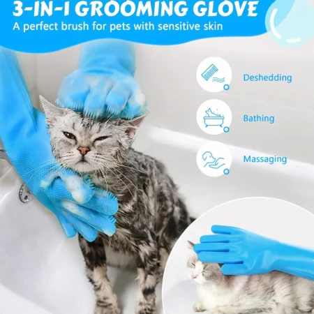 Pecute Pet Grooming Gloves - Heat Resistant Silicone Gloves with High-Density Teeth