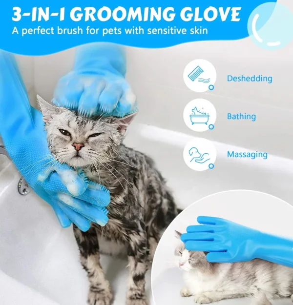 Pecute Pet Grooming Gloves - Heat Resistant Silicone Gloves with High-Density Teeth