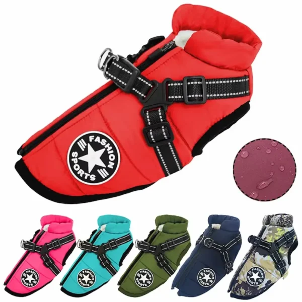 Waterproof Dog Jacket With Harness Winter Warm Dog Clothes