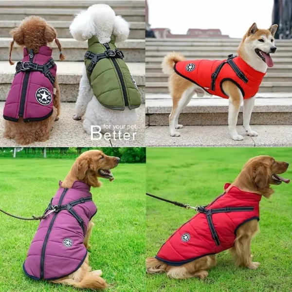 Waterproof Dog Jacket With Harness Winter Warm Dog Clothes