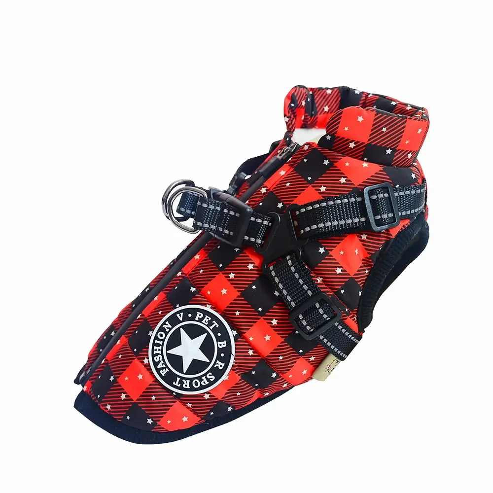 Waterproof Dog Jacket With Harness Winter Warm Dog Clothes
