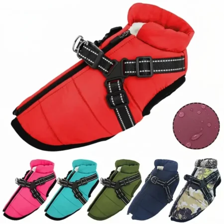 Waterproof Dog Jacket With Harness Winter Warm Dog Clothes