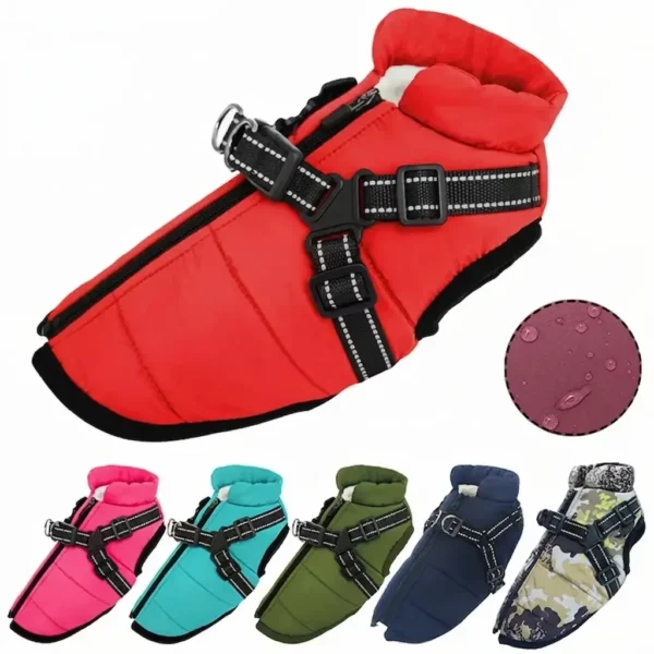Waterproof Dog Jacket With Harness Winter Warm Dog Clothes