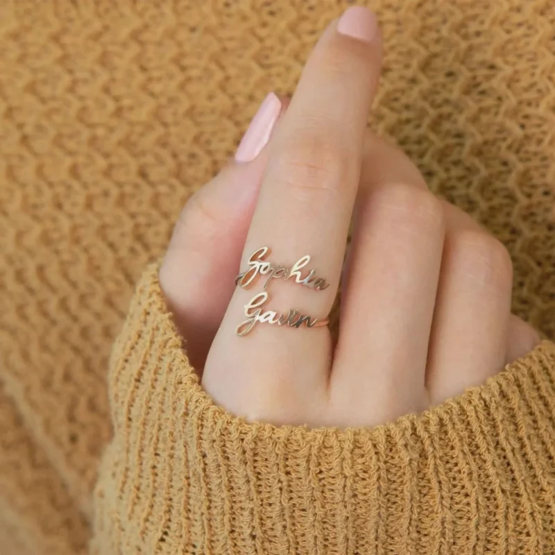 Double Name Ring | Two Name Wrap Ring in Sterling Silver & Gold | Personalized Gift