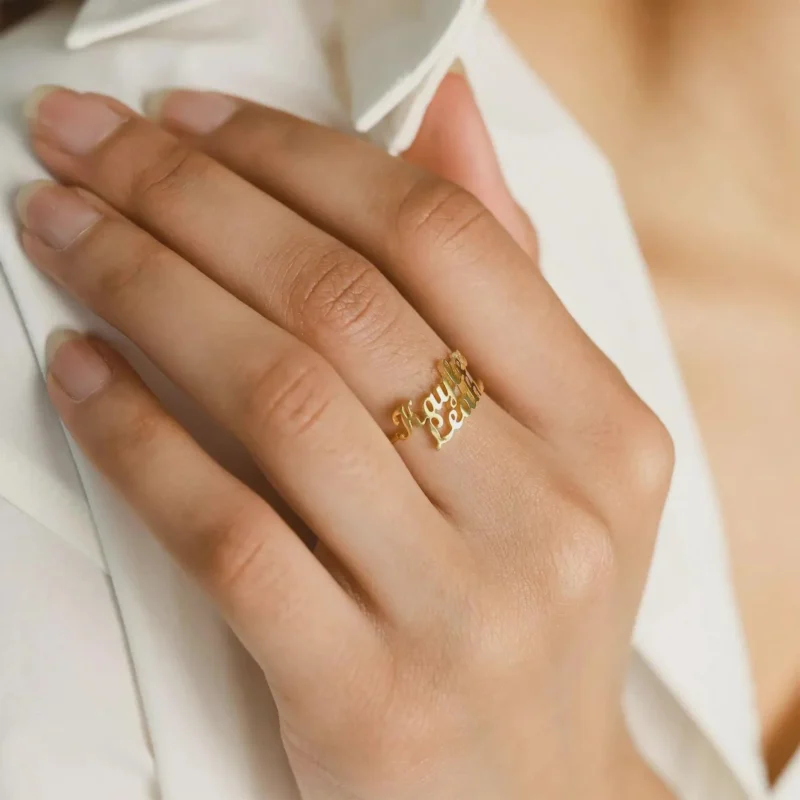 Double Name Ring | Two Name Wrap Ring in Sterling Silver & Gold | Personalized Gift
