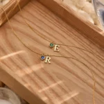 Personalised Initial Necklace with Heart Birthstone, Custom Letter Pendant Necklace, Dainty Birthstone Jewelry, Birthday Gift for Her