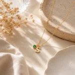 Personalised Initial Necklace with Heart Birthstone, Custom Letter Pendant Necklace, Dainty Birthstone Jewelry, Birthday Gift for Her