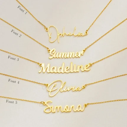 Personalised Name Necklace – 18K Gold Plated Cursive Name Pendant, Custom Jewellery Gift for Her