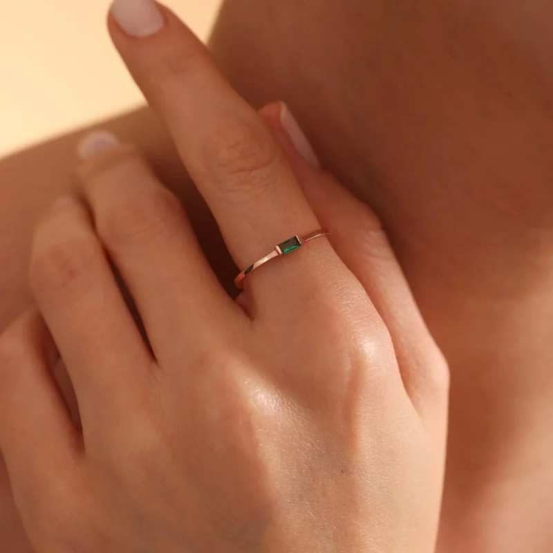 Personalized Baguette Birthstone Ring – 18K Gold Plated