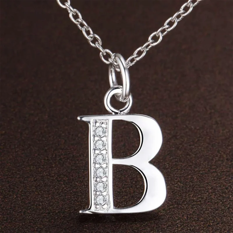 Sterling Silver Letter Necklace with Zircon