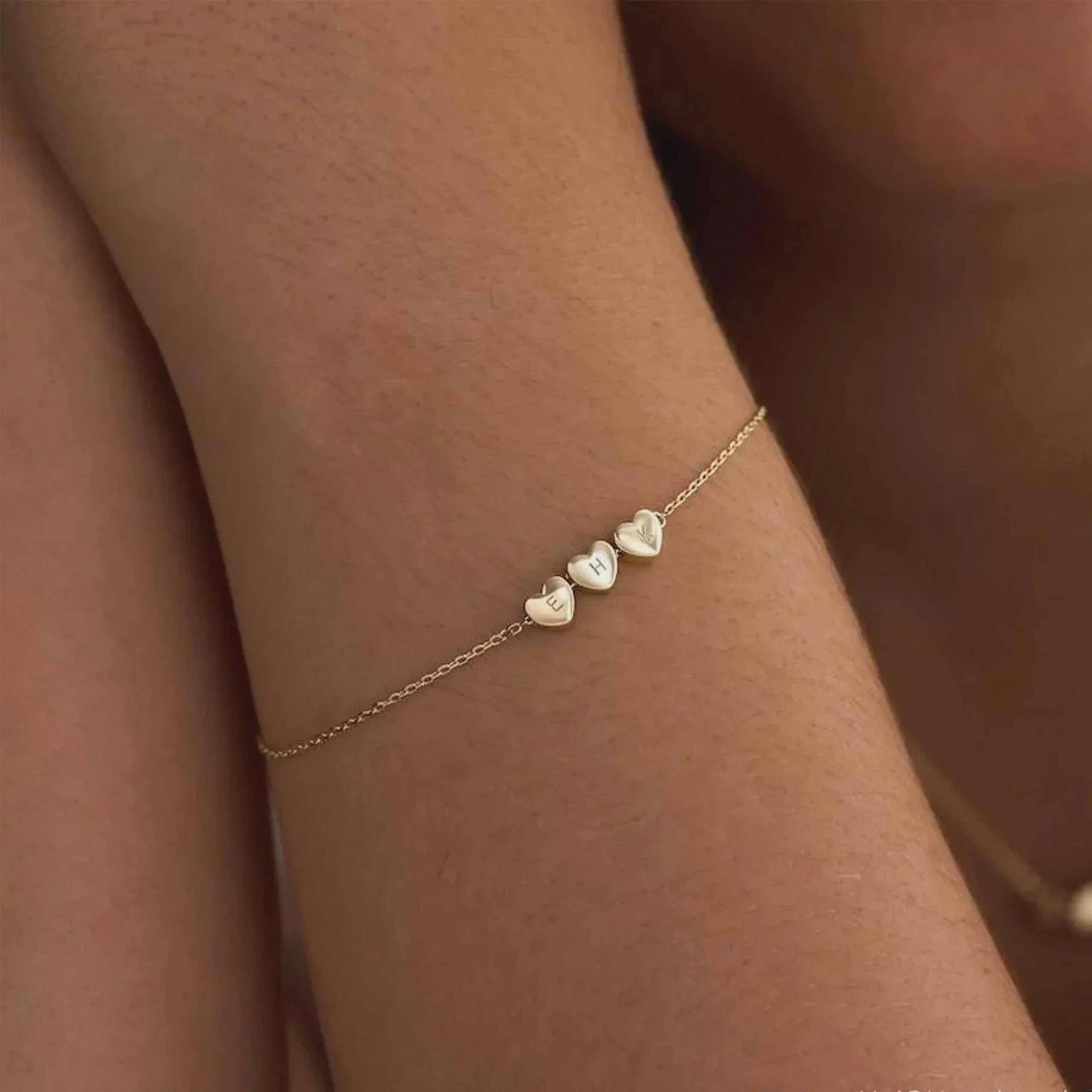 Tiny 3D Initial Heart Charm Bracelet, Custom Gold Letter Bracelet, Family Bracelet, Women Bracelet, Mothers Day Gift4 Tiny 3D Initial Heart Charm Bracelet, Custom Gold Letter Bracelet, Family Bracelet, Women Bracelet, Mothers Day Gift