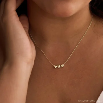 Tiny 3D Initial Heart Charm Necklace – Custom Gold Plated Letter Jewelry Gift