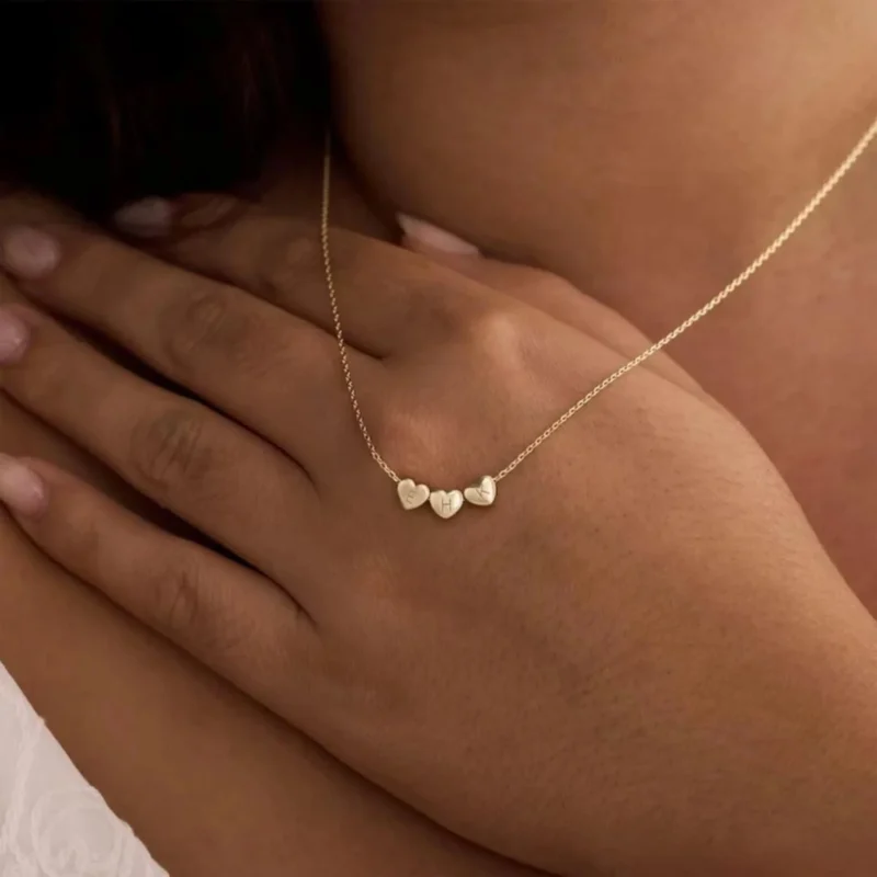 Tiny 3D Initial Heart Charm Necklace – Custom Gold Plated Letter Jewelry Gift